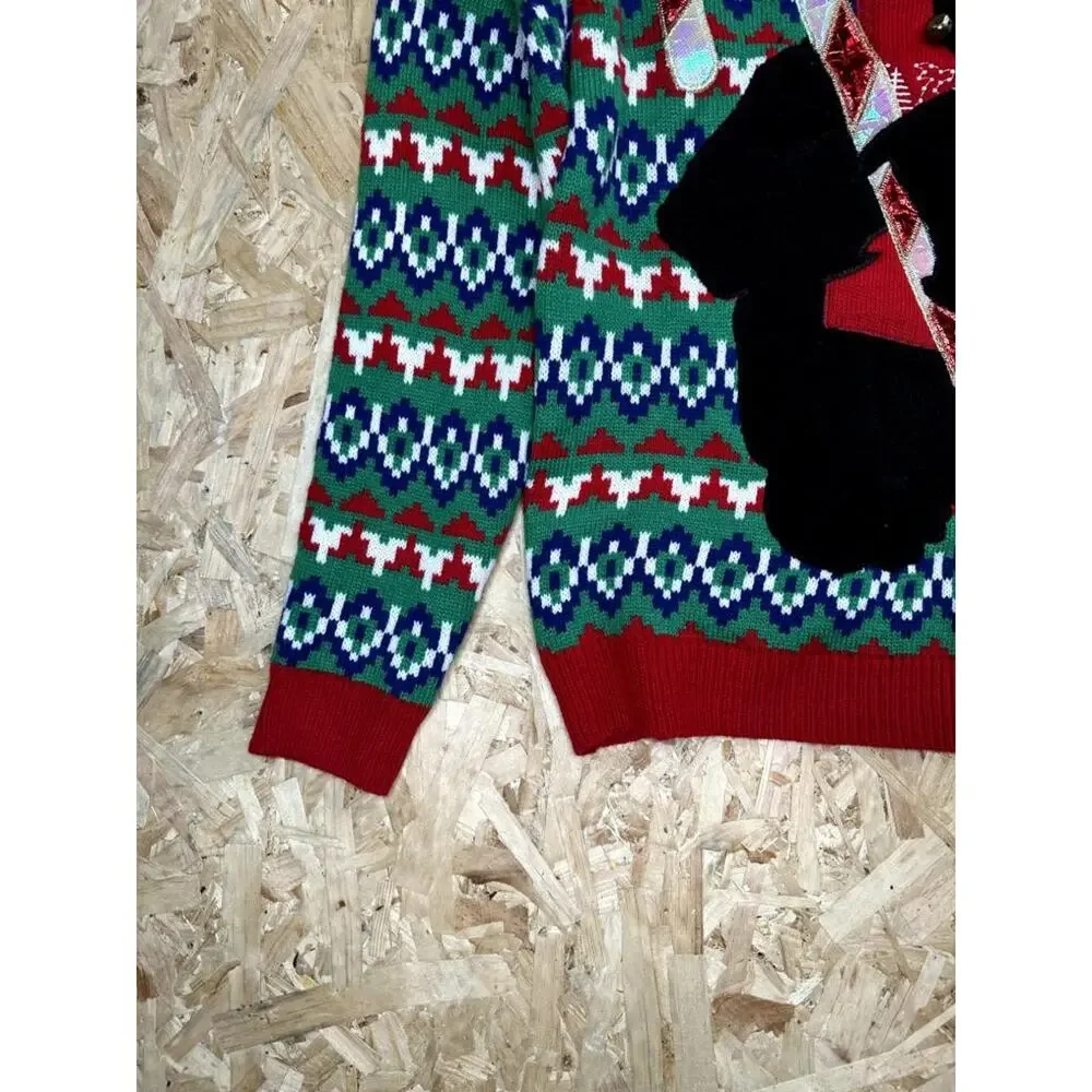 Holiday Time Ugly Christmas Sweater Mens Large Gorilla Santa Hat Candy Cane Knit